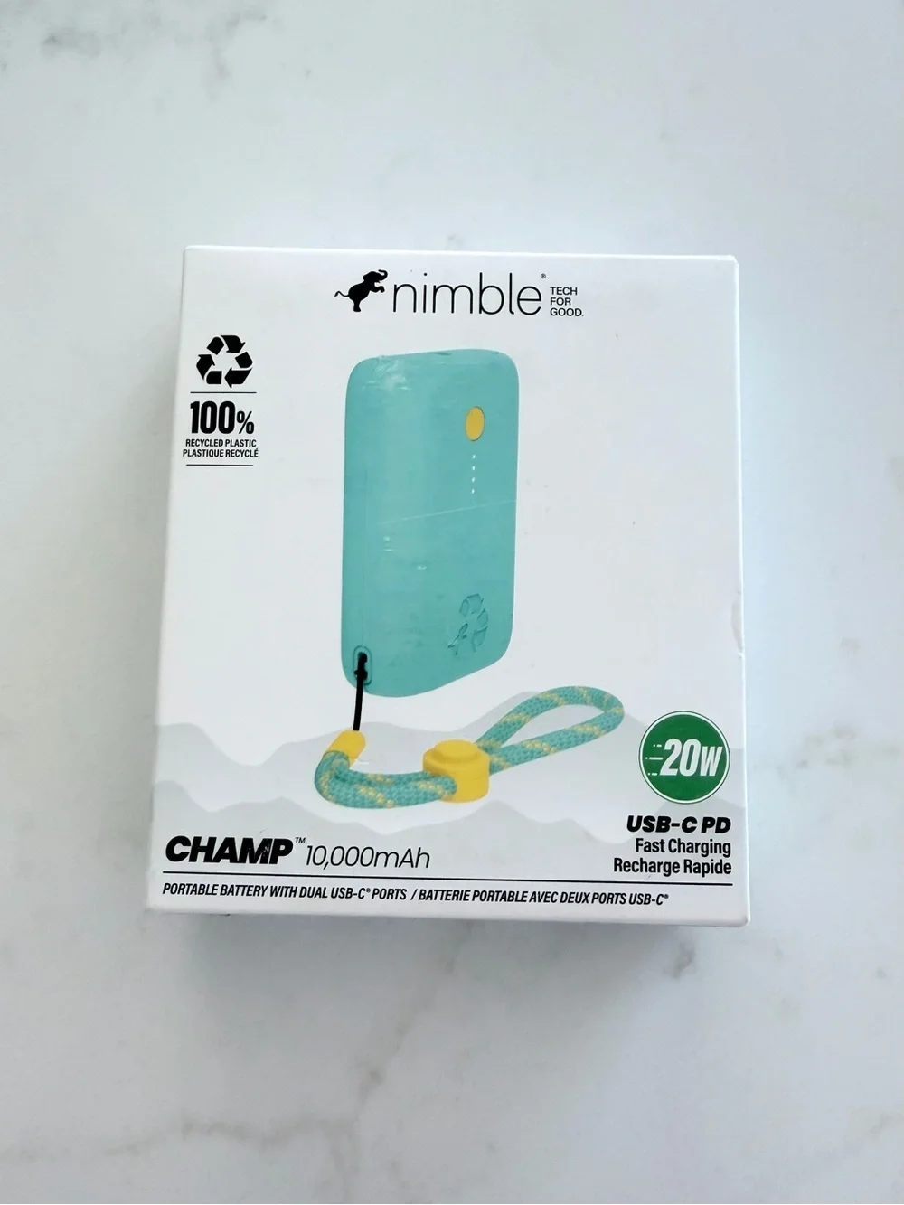 Nimble Champ 10,000mAh 20W USB-C PD Fast Charger Power Bank – New in box - Teal